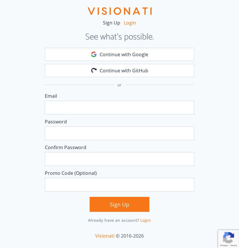 Visionati signup form